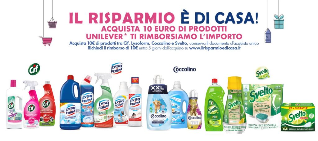 Da Tigotà ricevi il rimborso di 10 Euro di prodotti Unilever (Cif,  Lysoform, Svelto o Coccolino): Il risparmio è di casa